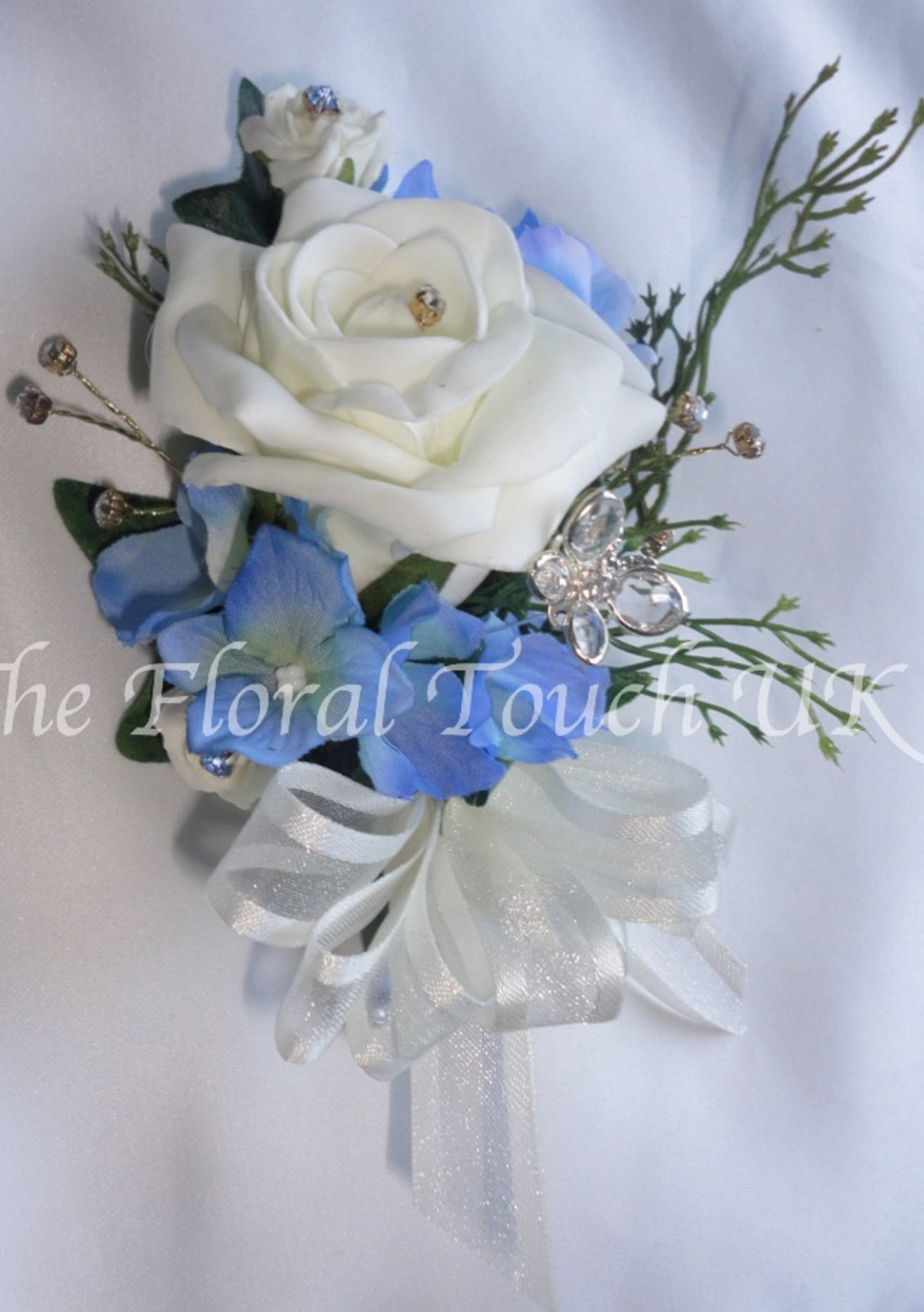Rose & Pale Blue Hydrangea Corsage